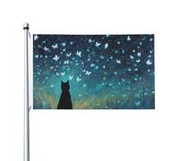 Mexpekil Drapeaux lumineux en forme de chat noir avec œillets double face pour la coupe du monde de football, rue, fête, vacances, maison