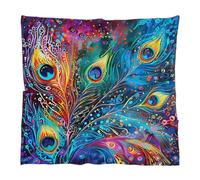 Mexpekil Écharpe carrée en soie multicolore avec plumes de paon pour femmes, bandeau pour cheveux, écharpes en satin, bandanas, foulard, cadeau pour femme