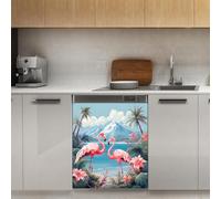 Mexpekil Flamingo Tropical Mountain Couvercle magnétique pour lave-vaisselle 53,3 x 66 cm Autocollant décoratif pour porte d'entrée étanche Panneau magnétique