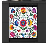 Mexpekil Folk Art Floral Couvercle magnétique pour lave-vaisselle 58,4 x 66 cm Autocollant décoratif pour porte d'entrée étanche Panneau magnétique