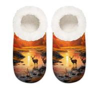 Mexpekil Forest River Sunset Deer Pantoufles antidérapantes pour femme, Forest River Coucher de soleil Cerf, Medium/Large