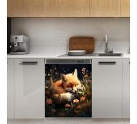 Mexpekil Fox Floral Couvercle magnétique pour lave-vaisselle 53,3 x 66 cm Autocollant décoratif pour porte d'entrée étanche Panneau magnétique
