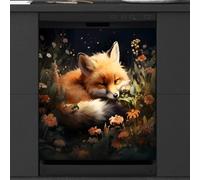 Mexpekil Fox Floral Couvercle magnétique pour lave-vaisselle | Housses décoratives réutilisables pour lave-vaisselle, panneau avant magnétique, autocollant pour appareils de cuisine