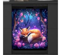 Mexpekil Fox Housse magnétique pour lave-vaisselle Motif forêt de roses | Housses décoratives réutilisables pour lave-vaisselle, panneau avant magnétique, autocollant pour appareils de cuisine