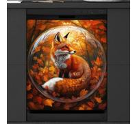 Mexpekil Fox Orange Leaves Aimant pour lave-vaisselle | Housses décoratives réutilisables pour lave-vaisselle - Panneau avant magnétique - 58,4 x 66 cm - Autocollant pour appareils