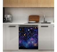Mexpekil Galaxy Night Forest Aimant de lave-vaisselle 53,3 x 66 cm Autocollant décoratif pour porte d'entrée étanche Panneau magnétique