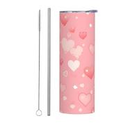 Mexpekil Gobelet isotherme de 591 ml avec paille et couvercle en acier inoxydable - Tasse à café glacé en forme de cœurs roses - Tasse de voyage étanche - Bouteille d'eau thermique pour homme et femme