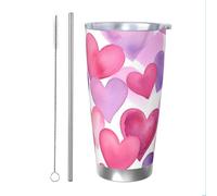 Mexpekil Gobelet isotherme de 591 ml avec paille et couvercle en acier inoxydable - Tasse à café glacé - Tasse à café glacé en forme de cœurs - Tasse de voyage étanche - Bouteille d'eau thermique