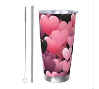 Mexpekil Gobelet isotherme de 591 ml avec paille et couvercle en acier inoxydable - Tasse à café glacé en forme de cœurs - Tasse de voyage étanche - Bouteille d'eau thermique - Cadeau pour homme et