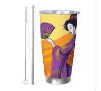 Mexpekil Gobelet isotherme de 591 ml avec paille et couvercle en acier inoxydable - Tasse à café glacé japonais étanche - Bouteille d'eau thermique - Cadeau pour homme et femme