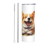 Mexpekil Gobelet isotherme de 591 ml avec paille et couvercle en acier inoxydable - Tasse à café glacé Corgi étanche - Bouteille d'eau thermique pour homme et femme