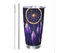 Mexpekil Gobelet isotherme de 591 ml avec paille et couvercle en acier inoxydable - Tasse à café glacé - Attrape-rêves - Tasse de voyage étanche - Bouteille d'eau thermique pour homme et femme