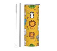 Mexpekil Gobelet isotherme de 591 ml avec paille et couvercle en acier inoxydable - Tasse à café glacé - Motif animal de dessin animé - Tasse de voyage étanche - Bouteille d'eau thermique - Cadeau