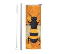 Mexpekil Gobelet isotherme de 591 ml avec paille et couvercle en acier inoxydable - Tasse à café glacé en forme d'abeille - Tasse de voyage étanche - Bouteille d'eau thermique - Cadeau pour homme et
