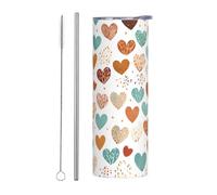 Mexpekil Gobelet isotherme de 591 ml avec paille et couvercle en acier inoxydable - Tasse à café glacé en forme de cœurs - Anti-fuite - Bouteille d'eau thermique - Cadeau pour homme et femme