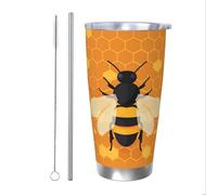 Mexpekil Gobelet isotherme de 591 ml avec paille et couvercle en acier inoxydable - Tasse à café glacé en forme d'abeille - Tasse de voyage étanche - Bouteille d'eau thermique - Cadeau pour homme et
