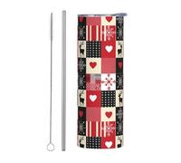 Mexpekil Gobelet isotherme de 591 ml avec paille et couvercle en acier inoxydable - Tasse à café glacé en patchwork - Tasse de voyage étanche - Bouteille d'eau thermique - Cadeau pour homme et femme