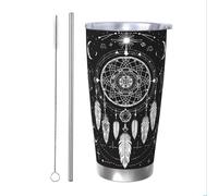 Mexpekil Gobelet isotherme de 591 ml avec paille et couvercle en acier inoxydable - Tasse à café glacé - Attrape-rêves - Tasse de voyage étanche - Bouteille d'eau thermique pour homme et femme