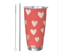 Mexpekil Gobelet isotherme de 591 ml avec paille et couvercle en acier inoxydable - Tasse à café glacé - Motif petits cœurs - Anti-fuite - Bouteille d'eau thermique - Cadeau pour homme et femme