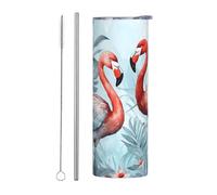 Mexpekil Gobelet isotherme de 591 ml avec paille et couvercle en acier inoxydable - Tasse à café glacé - Tasse à café glacé rose flamant rose - Tasse de voyage étanche - Bouteille d'eau thermique