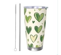 Mexpekil Gobelet isotherme de 591 ml avec paille et couvercle en acier inoxydable - Tasse à café glacé étanche - Tasse de voyage - Bouteille d'eau thermique - Cadeau pour homme et femme - Motif cœurs