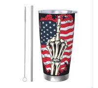 Mexpekil Gobelet isotherme de 591 ml avec paille et couvercle en acier inoxydable - Tasse à café glacé - Motif drapeau américain - Tête de mort - Anti-fuite - Bouteille d'eau thermique - Cadeau pour