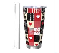 Mexpekil Gobelet isotherme de 591 ml avec paille et couvercle en acier inoxydable - Tasse à café glacé en patchwork - Tasse de voyage étanche - Bouteille d'eau thermique - Cadeau pour homme et femme