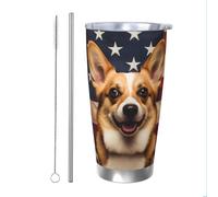 Mexpekil Gobelet isotherme de 591 ml avec paille et couvercle en acier inoxydable - Tasse à café glacé - Tasse à café glacé Corgi - Tasse de voyage étanche - Bouteille d'eau thermique - Cadeau pour