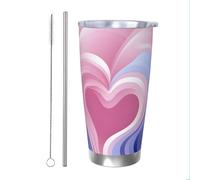 Mexpekil Gobelet isotherme de 591 ml avec paille et couvercle en acier inoxydable - Tasse à café glacé - Tasse à café glacé à motif de cœur abstrait arc-en-ciel - Tasse de voyage étanche - Bouteille