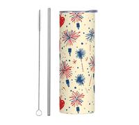 Mexpekil Gobelet isotherme de 591 ml avec paille et couvercle en acier inoxydable - Tasse à café glacé du 4 juillet - Tasse de voyage américaine étanche - Bouteille d'eau thermique - Cadeau pour homme