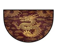 Mexpekil Golden Dragon Paillasson en demi-lune pour intérieur et extérieur - Lavable - Absorbant - Attrape la saleté - Demi-rond - 61 x 91 cm