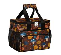 Mexpekil Grand sac à déjeuner isotherme réutilisable avec feuilles d'automne et champignons pour femmes, hommes et adultes, grand sac fourre-tout isotherme réutilisable pour le travail, le pique-nique