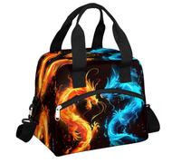 Mexpekil Grand sac à déjeuner pour homme et femme - Boîte à déjeuner isotherme - Étanche - Portable - Sac de pique-nique avec bandoulière réglable - 13,8 l - Dragon bleu et orange