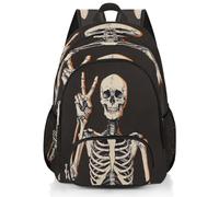 Mexpekil Grand sac à dos d'école amusant avec crâne humain squelette pour filles, garçons, enfants, sac à dos imperméable pour ordinateur portable pour femme et homme, sac à dos léger pour randonnée