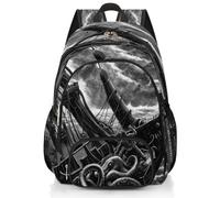 Mexpekil Grand sac à dos d'école avec pieuvre et bateau pirate pour filles, garçons, enfants, sac à dos imperméable pour ordinateur portable pour femme et homme, sac à dos léger pour randonnée, voyage
