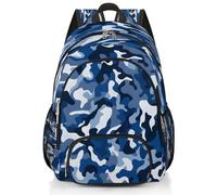Mexpekil Grand sac à dos d'école bleu militaire camouflage bleu marine pour filles, garçons, enfants, sac à dos imperméable pour ordinateur portable pour femme et homme, sac à dos léger pour randonnée