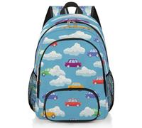 Mexpekil Grand sac à dos d'école coloré avec des voitures et des nuages de dessin animé pour filles, garçons, enfants, sac à dos imperméable pour ordinateur portable pour femme et homme, sac à dos