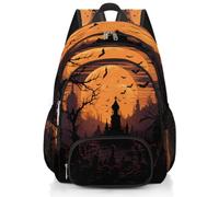 Mexpekil Grand sac à dos d'école, de cimetière, de cimetière, de cimetière, de chauve-souris, lune, pour filles, garçons, enfants, imperméable, pour ordinateur portable, pour homme et femme, sac à dos