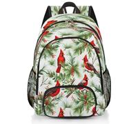 Mexpekil Grand sac à dos d'école Holly Tree - Motif oiseaux rouges de Noël - Pour filles, garçons, enfants - Imperméable - Pour ordinateur portable - Pour femme et homme - Léger - Pour randonnée