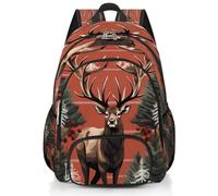 Mexpekil Grand sac à dos d'école imperméable pour ordinateur portable - Motif arbre de Noël - Élan - Pour filles et garçons - 43,2 cm - Léger - Pour la randonnée et les voyages