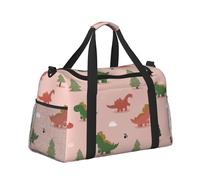 Mexpekil Grand sac de sport à main imperméable pliable pour voyage, sport, gym, danse, Dinosaures de dessin animé rose vert, Taille unique