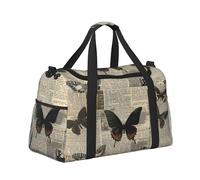 Mexpekil Grand sac de sport à main imperméable pliable pour voyage, sport, gym, danse, Papillon, journal vintage, Taille unique