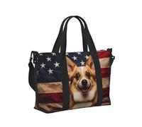 Mexpekil Grand sac de voyage imperméable pour le sport, la gym, le week-end, pour homme et femme, Drapeau américain Corgi, Taille unique