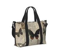 Mexpekil Grand sac de voyage imperméable pour le sport, la gym, le week-end, pour homme et femme, Papillon, journal vintage, Taille unique