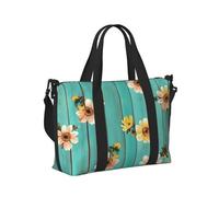 Mexpekil Grand sac de voyage imperméable pour le sport, le week-end, la nuit pour homme et femme, sac fourre-tout pliable pour vol, Bois turquoise floral, Taille unique