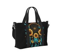 Mexpekil Grand sac de voyage imperméable pour le sport, le week-end, la nuit pour homme et femme, sac fourre-tout pliable pour vol, Attrape-rêves plumes turquoise tournesols, Taille unique