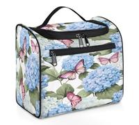 Mexpekil Grande trousse de toilette à suspendre avec fleurs d'hortensia en fleurs et papillons pour homme et femme - Étanche - Pour voyage, multicolore, 10.2 x 6.5 x 9.2 inches, Trousse de toilette