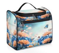 Mexpekil Grande trousse de toilette à suspendre avec hortensias bleus, fleurs et papillons, pour homme et femme, étanche, pour le voyage, multicolore, 10.2 x 6.5 x 9.2 inches, Trousse de toilette