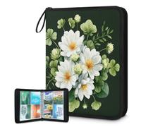 Mexpekil Green Clover Blooms Classeur à 4 pochettes avec 50 pages à chargement latéral pour 400 cartes Fermeture éclair Étanche