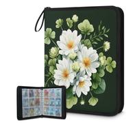 Mexpekil Green Clover Blooms Classeur à 9 pochettes avec 50 pages à chargement latéral pour 900 cartes Fermeture éclair Étanche